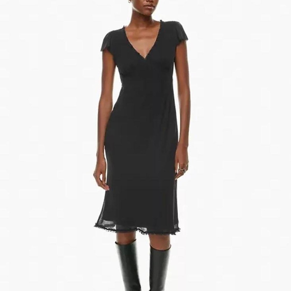 Aritzia Wilfred Black Sheath Midi Dress V-Neck Cap Sleeve
